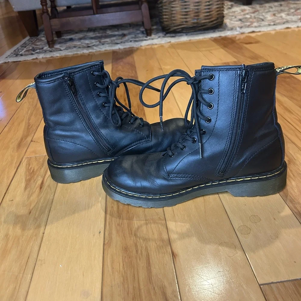 Dr. Martens Youth Black Leather Lace-Up Side Zip Boots